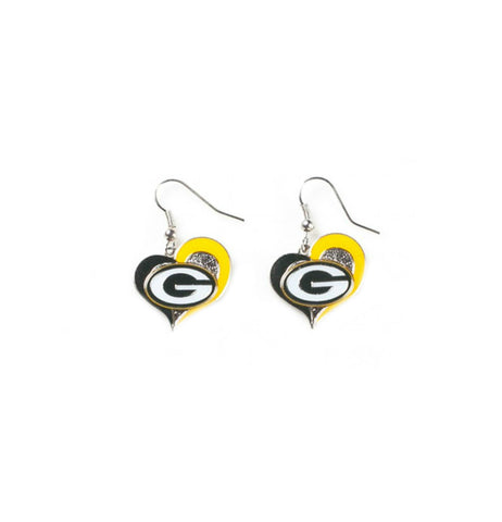 NFL Professional Logo Swirl Heart Dangle Earrings — Pick Your Team!