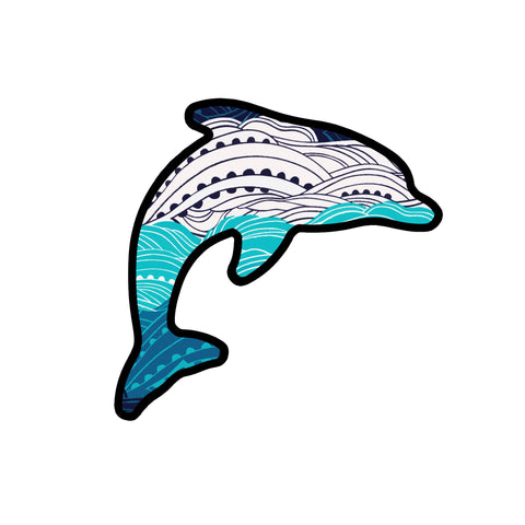 Detailed Tribal Waves Dolphin 5" W x 5" T Die Cut Auto Window Decal