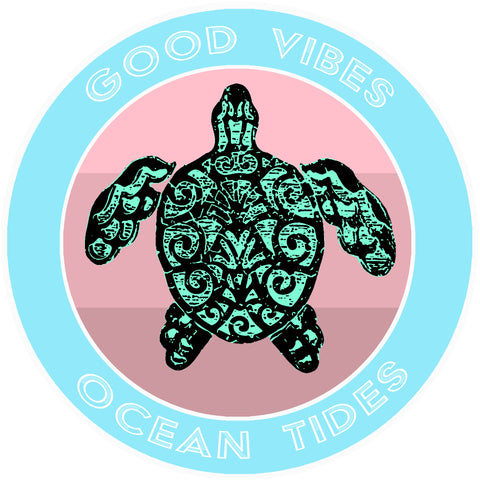 Tribal Turtle Good Vibes & Ocean Tides 3.5" Die Cut Auto Window Decal