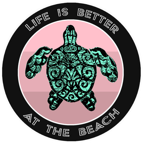 Tribal Turtle Life is Better at the Beach 3.5" Die Cut Auto Window Decal