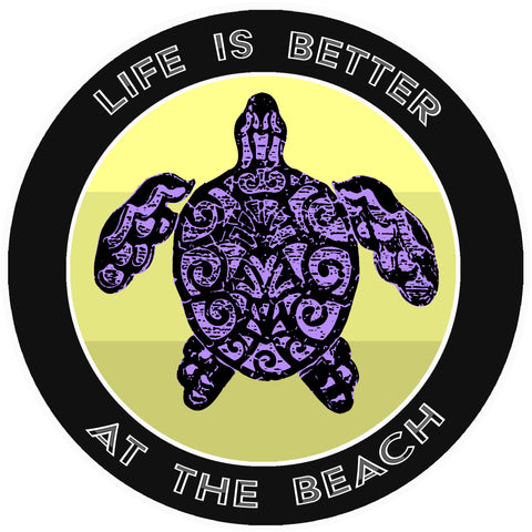 Tribal Turtle Life is Better at the Beach 3.5" Die Cut Auto Window Decal