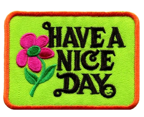 70'S Themed Series - Have A Nice Day - 3.5" Embroidered Patch Iron or Sew-on Flowers Peace Love Hippie