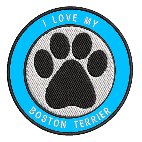 I Love my Boston Terrier 3.5" Embroidered Iron or Sew-on Patch