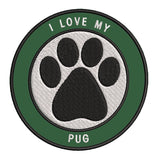 I Love my Pug 3.5" Embroidered Iron or Sew-on Patch