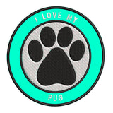 I Love my Pug 3.5" Embroidered Iron or Sew-on Patch