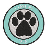 I Love my Pug 3.5" Embroidered Iron or Sew-on Patch