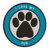 I Love my Pug 3.5" Embroidered Iron or Sew-on Patch