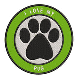 I Love my Pug 3.5" Embroidered Iron or Sew-on Patch