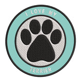 I Love my Terrier 3.5" Embroidered Iron or Sew-on Patch