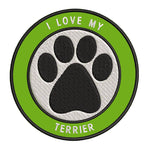 I Love my Terrier 3.5" Embroidered Iron or Sew-on Patch