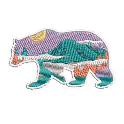 Detailed Bear Mountain Scene 5" W x 2.9" T Embroidered Iron or Sew-on Patch