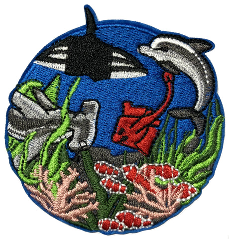 Explore Marine Sea Life 3.5" Embroidered Patch Iron-on or Sew-on Whales Dolphins Ocean Outdoor