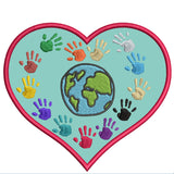 Autism Awareness Support -Heart Earth Hands - 4.5" Embroidered Iron or Sew-on Patch - Make A Difference Series