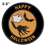 Happy Halloween - Ghost Bat Black Cat  - 3.5" Embroidered Iron or Sew-on Patch