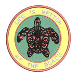 Tribal Turtle Life is Better at the Beach 3.5" Embroidered Iron or Sew-on Patch