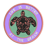 Tribal Turtle Life is Better at the Beach 3.5" Embroidered Iron or Sew-on Patch