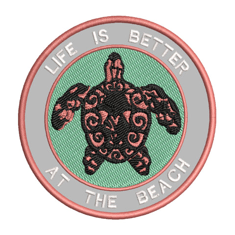 Tribal Turtle Life is Better at the Beach 3.5" Embroidered Iron or Sew-on Patch