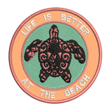 Tribal Turtle Life is Better at the Beach 3.5" Embroidered Iron or Sew-on Patch