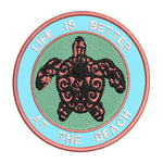 Tribal Turtle Life is Better at the Beach 3.5" Embroidered Iron or Sew-on Patch