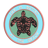 Tribal Turtle Life is Better at the Beach 3.5" Embroidered Iron or Sew-on Patch