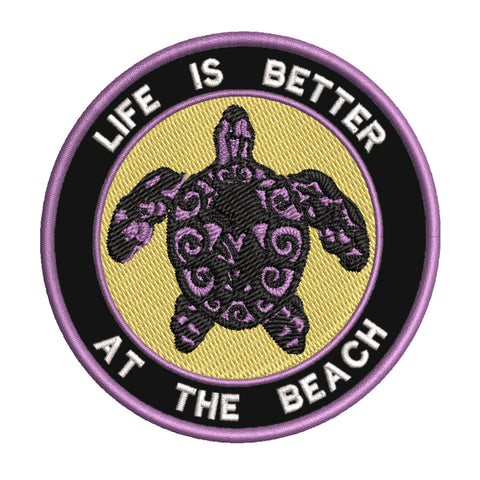 Tribal Turtle Life is Better at the Beach 3.5" Embroidered Iron or Sew-on Patch