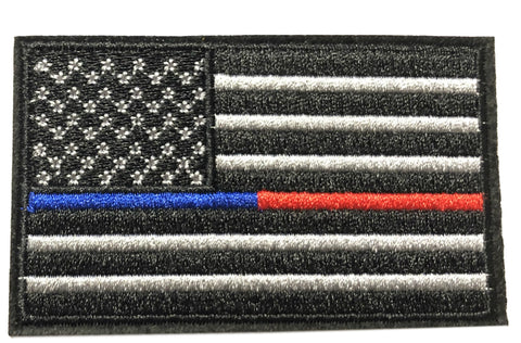 American Flag with Thin Blue/Red Line Iron on Sew On Embroidered Patch