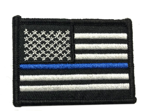 American Flag with Thin Blue Line Hook and Loop Embroidered Patch