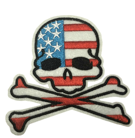 Skull American Flag USA Embroidered Patch Iron or Sew-on Honor our Veterans Patriotic Series