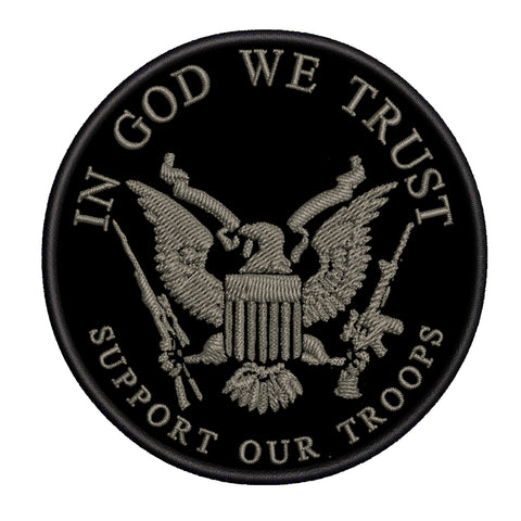 In God We Trust - Support Our Troops - 3.5" Embroidered Patch Iron or Sew-on Patriotic US Constitution Series