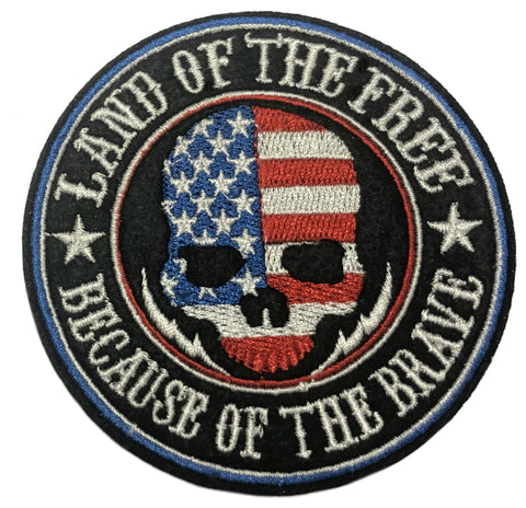 Land of the Free Because of The Brave Embroidered Patch Iron or Sew-on Honor our Veterans Patriotic Series