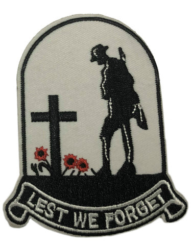 Lest We Forgot Embroidered Patch Iron or Sew-on Honor our Veterans Patriotic Series