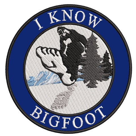 Bigfoot in Snow - I Know - 3.5" Embroidered Iron / Sew-on Patch Cryptid Creature Series