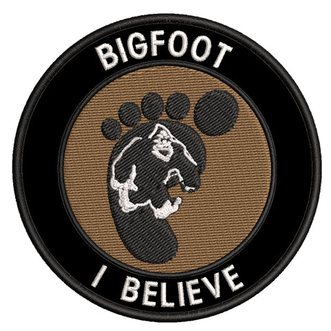 Bigfoot Foot - I Believe - 3.5" Embroidered Iron / Sew-on Patch Cryptid Creature Series