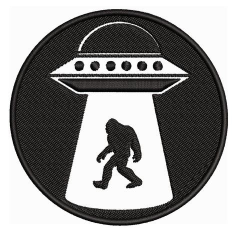 Bigfoot I Believe Flying Saucer Beam 3.5" Embroidered Patch Iron Sew-on Cryptid Creature Series