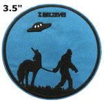 Bigfoot - Unicorn - Flying Saucer - I Believe - 3.5" Embroidered Iron / Sew-on Patch Cryptid Creature Series