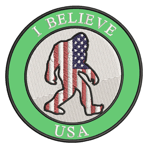 Bigfoot USA Flag - I Believe - 3.5" Embroidered Iron / Sew-on Patch Cryptid Creature Series