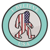 Bigfoot USA Flag - I Believe - 3.5" Embroidered Iron / Sew-on Patch Cryptid Creature Series