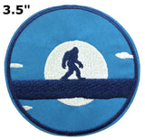 Bigfoot Walking Across Fallen Tree - Moon - 3.5" Embroidered Iron / Sew-on Patch Cryptid Creature Series