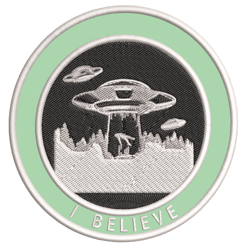 UFO I Believe 3.5" Embroidered Iron / Sew-on Patch Cryptid Creature Sasquatch Series