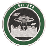 I Believe - UFO - 3.5" Embroidered Iron / Sew-on Patch Alien Space Ship Aliens Unexplained Mysteries Series