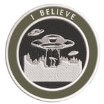 I Believe - UFO - 3.5" Embroidered Iron / Sew-on Patch Alien Space Ship Aliens Unexplained Mysteries Series