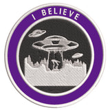 I Believe - UFO - 3.5" Embroidered Iron / Sew-on Patch Alien Space Ship Aliens Unexplained Mysteries Series