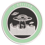 I Believe - UFO - 3.5" Embroidered Iron / Sew-on Patch Alien Space Ship Aliens Unexplained Mysteries Series