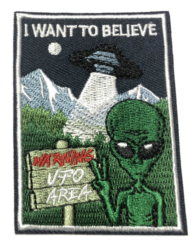 I Want to Believe UFO Area Embroidered Iron-on or Sew-on Patch