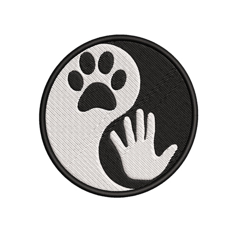 Yin & Yang Human Hand with Pet Paw 3.5" Embroidered Iron or Sew-on Patch