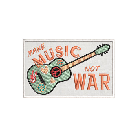 Make Music Not War 4" W x 2.5" T Embroidered Iron or Sew-on Patch