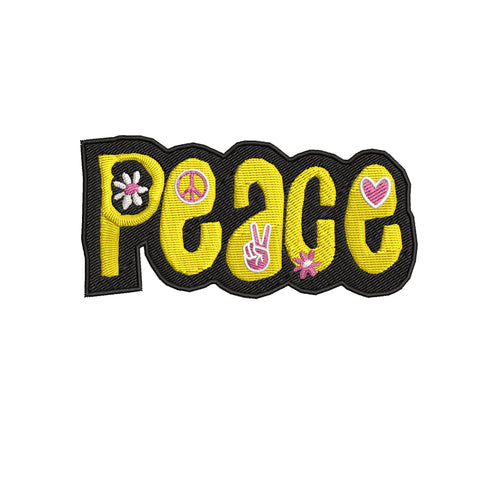 Peace Text 4.25" W x 2" T Embroidered Iron or Sew-on Patch