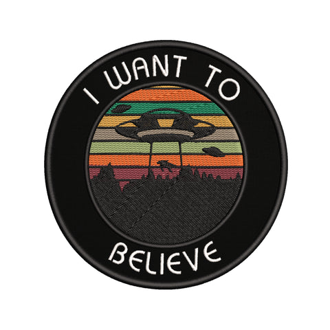 I Want To Believe UFO Retro Stripes 3.5" Embroidered Iron or Sew-on Patch